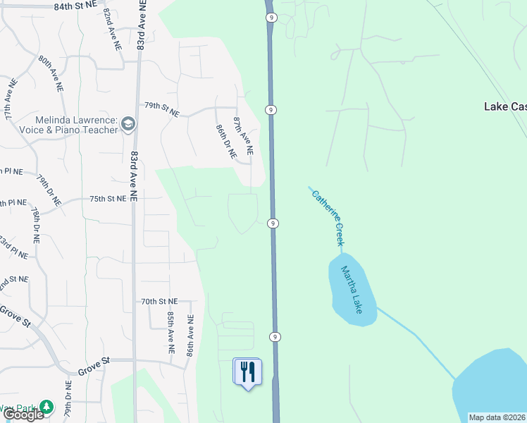 map of restaurants, bars, coffee shops, grocery stores, and more near Highway 9 in Lake Stevens