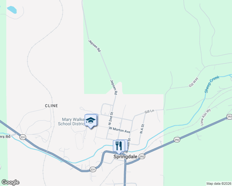 map of restaurants, bars, coffee shops, grocery stores, and more near 4142 Jepsen Road in Springdale