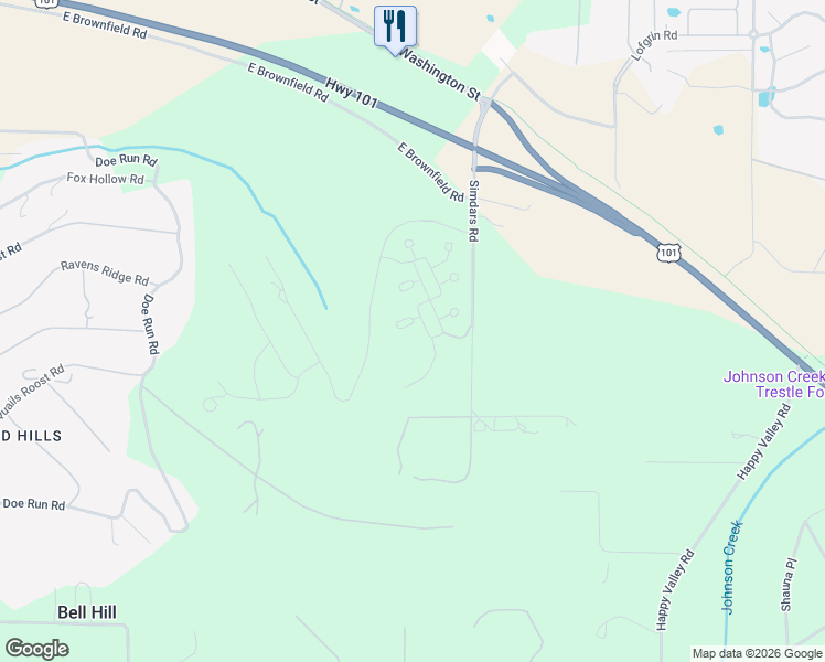 map of restaurants, bars, coffee shops, grocery stores, and more near 21 Balsam Court in Sequim