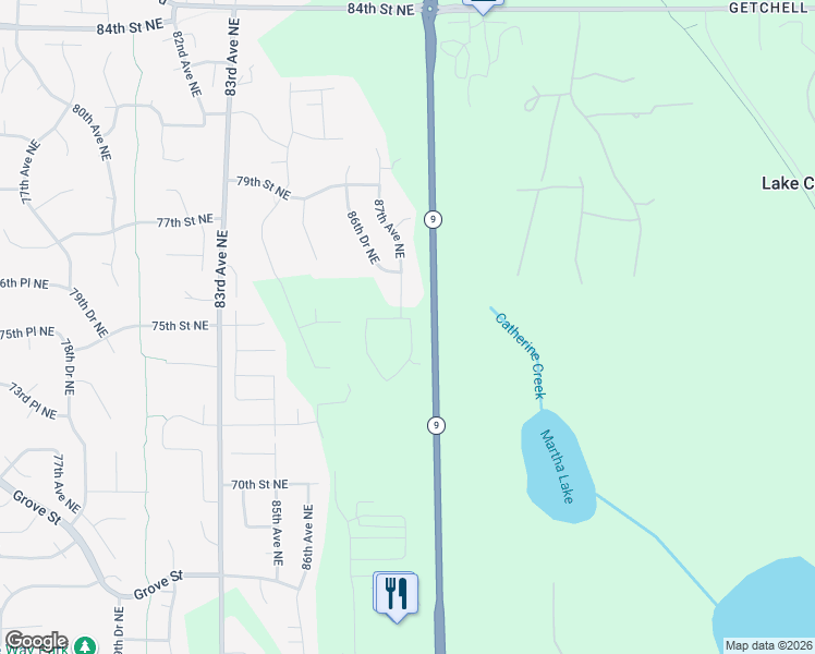 map of restaurants, bars, coffee shops, grocery stores, and more near Highway 9 in Lake Stevens