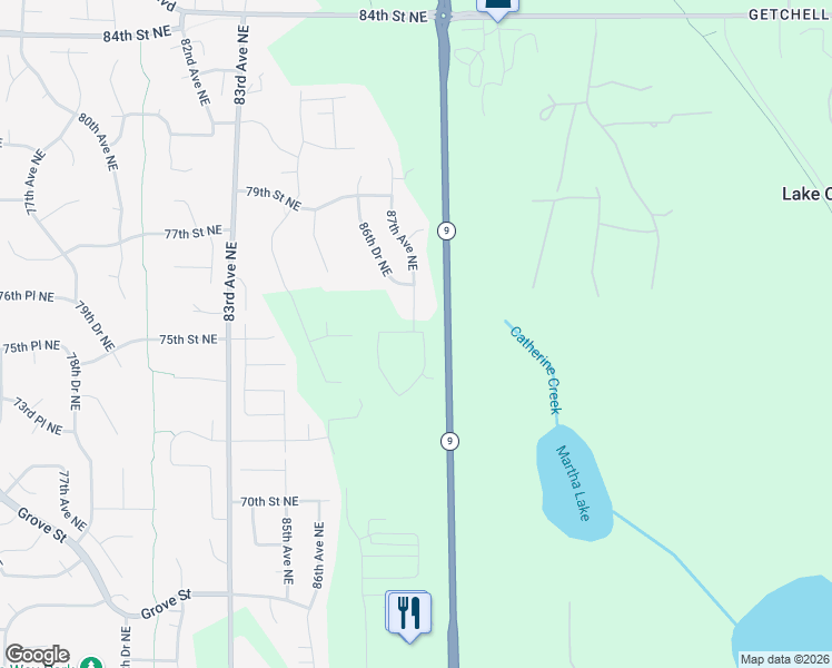map of restaurants, bars, coffee shops, grocery stores, and more near 8790 75th Place Northeast in Marysville