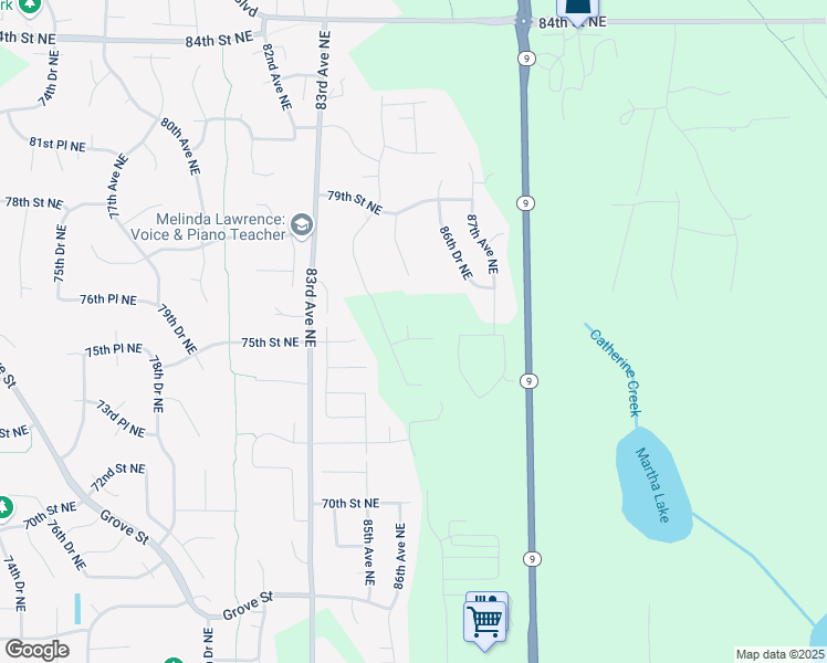 map of restaurants, bars, coffee shops, grocery stores, and more near 7701 86th Avenue North East in Marysville