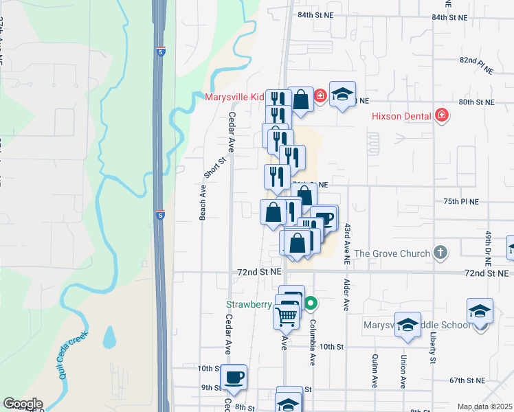 map of restaurants, bars, coffee shops, grocery stores, and more near 1293 State Avenue in Marysville