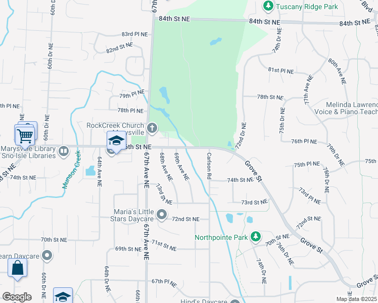 map of restaurants, bars, coffee shops, grocery stores, and more near 6926 Grove Street in Marysville