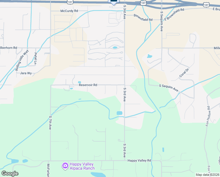 map of restaurants, bars, coffee shops, grocery stores, and more near 319 Reservoir Road in Sequim