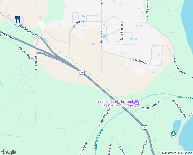 map of restaurants, bars, coffee shops, grocery stores, and more near 44 Keeler Road in Sequim