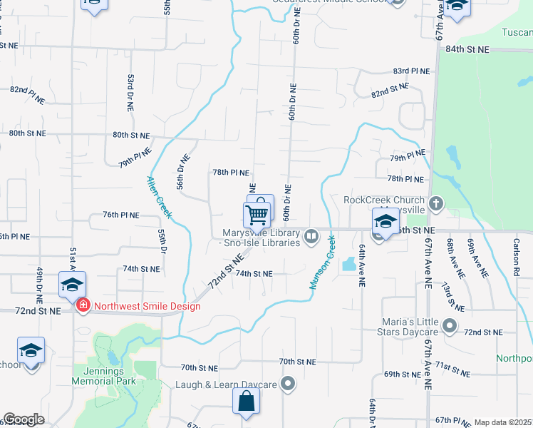 map of restaurants, bars, coffee shops, grocery stores, and more near 5935 Grove Street in Marysville