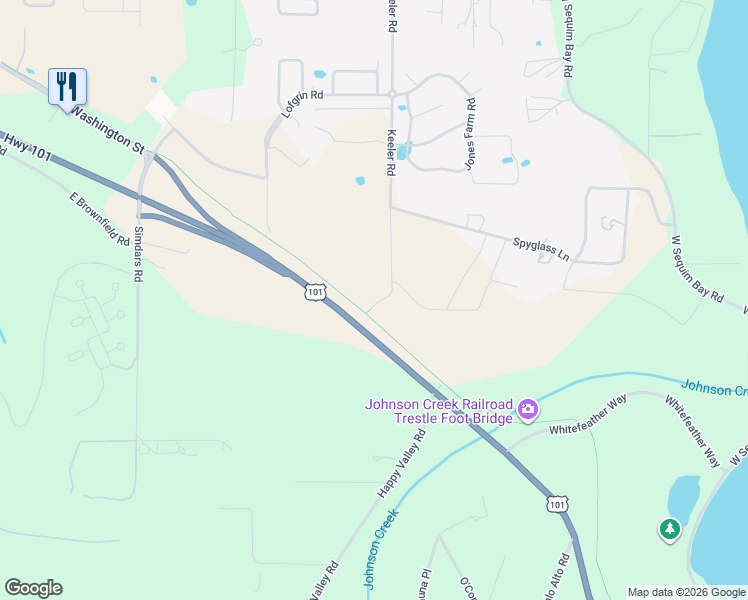 map of restaurants, bars, coffee shops, grocery stores, and more near 44 Keeler Road in Sequim