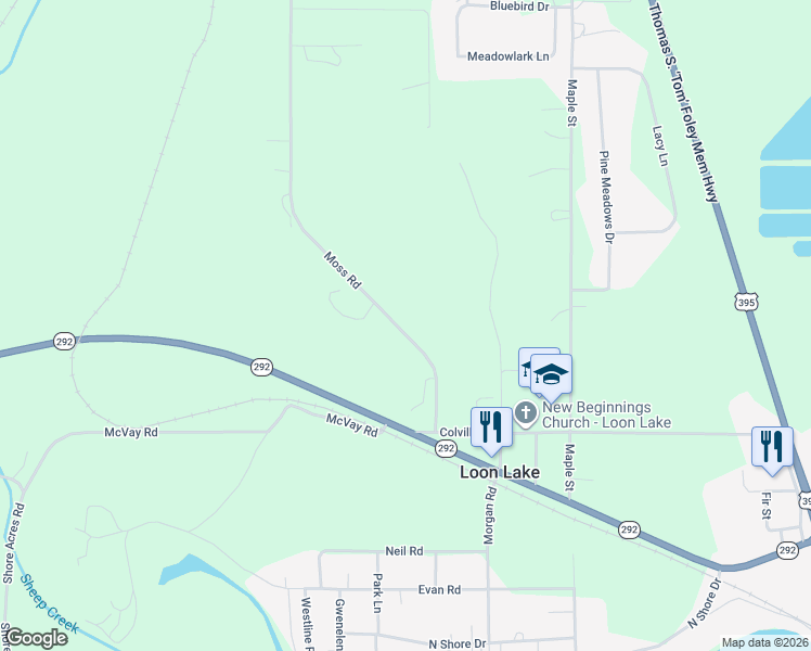 map of restaurants, bars, coffee shops, grocery stores, and more near 4040 Lyon and Moss Road in Loon Lake