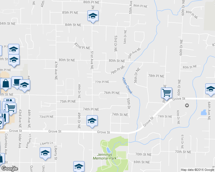 map of restaurants, bars, coffee shops, grocery stores, and more near 5224 77th Place Northeast in Marysville