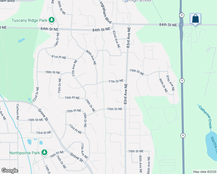 map of restaurants, bars, coffee shops, grocery stores, and more near 8009 76th Place Northeast in Marysville