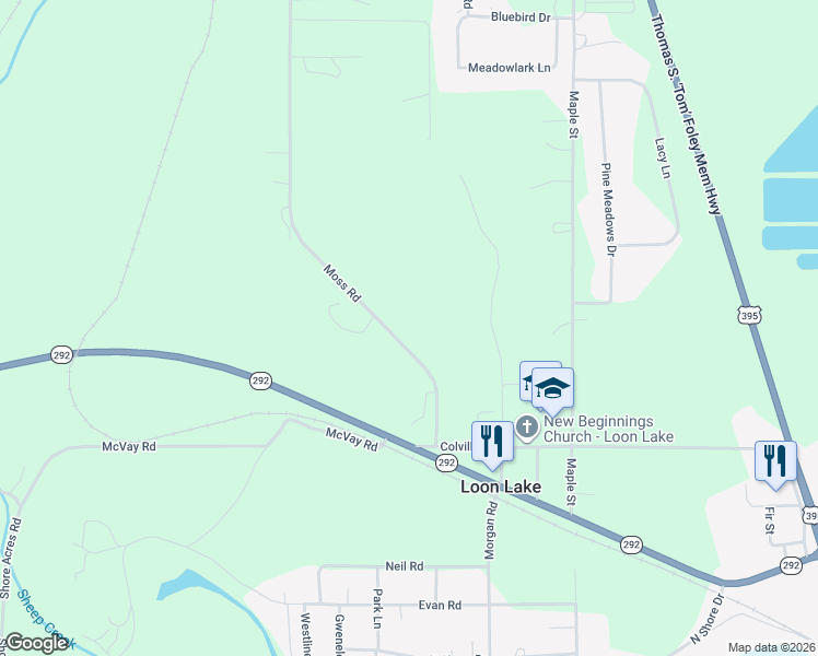 map of restaurants, bars, coffee shops, grocery stores, and more near 4040 Lyon and Moss Road in Loon Lake