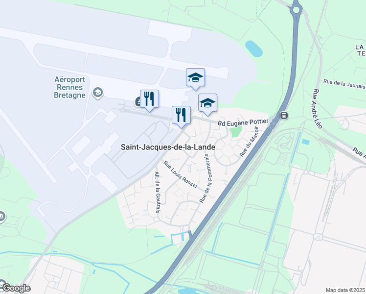 map of restaurants, bars, coffee shops, grocery stores, and more near in Saint-Jacques-de-la-Lande