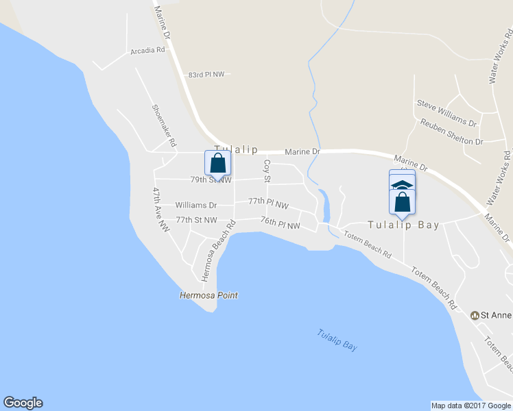 map of restaurants, bars, coffee shops, grocery stores, and more near 4230 77th Place Northwest in Tulalip Bay