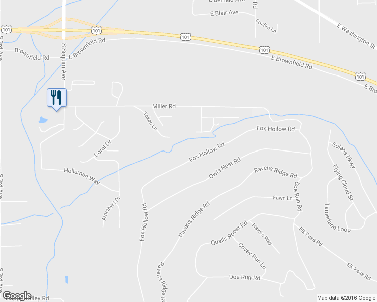 map of restaurants, bars, coffee shops, grocery stores, and more near 450 Fox Hollow Road in Sequim