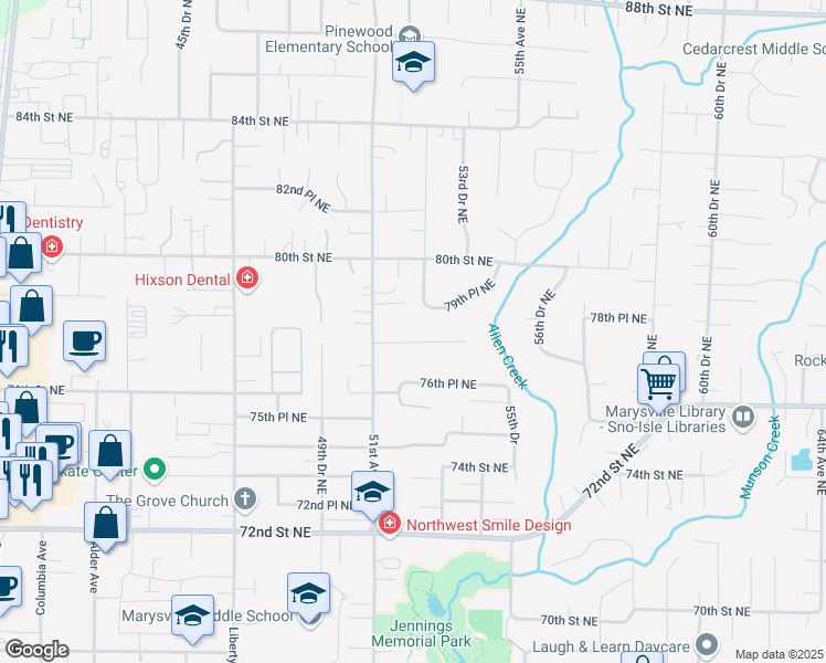 map of restaurants, bars, coffee shops, grocery stores, and more near 5224 77th Place Northeast in Marysville