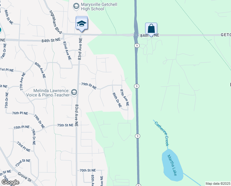 map of restaurants, bars, coffee shops, grocery stores, and more near 7811 86th Drive Northeast in Marysville