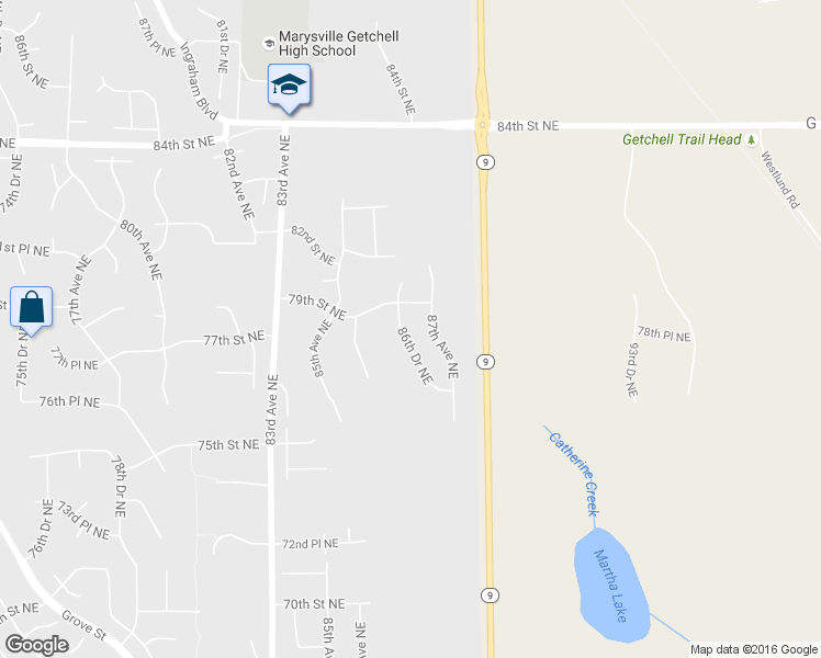 map of restaurants, bars, coffee shops, grocery stores, and more near 7811 86th Drive Northeast in Marysville
