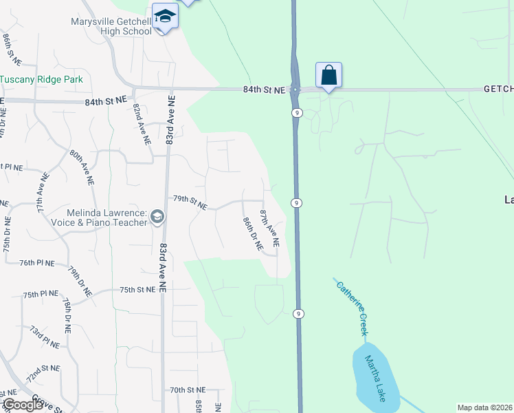 map of restaurants, bars, coffee shops, grocery stores, and more near 8627 79th Street Northeast in Marysville