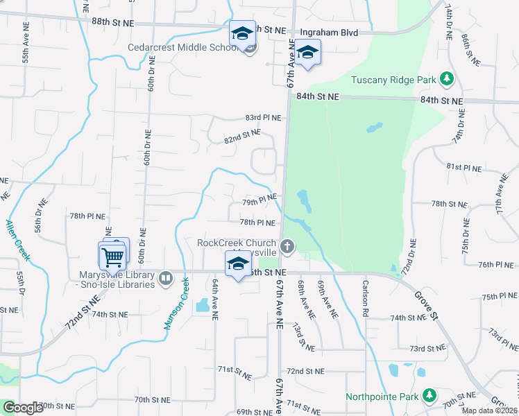 map of restaurants, bars, coffee shops, grocery stores, and more near 6607 79th Place Northeast in Marysville