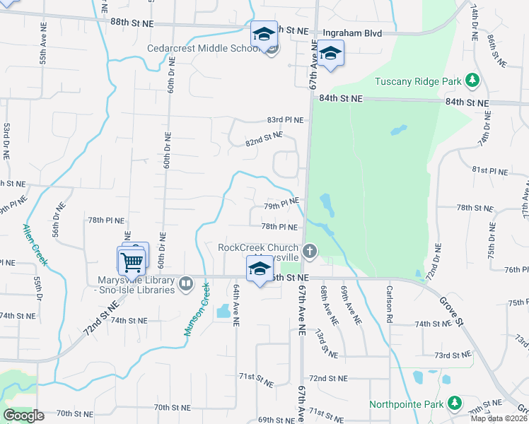 map of restaurants, bars, coffee shops, grocery stores, and more near 6401 79th Place Northeast in Marysville