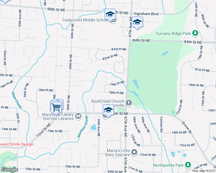 map of restaurants, bars, coffee shops, grocery stores, and more near 6401 79th Place Northeast in Marysville