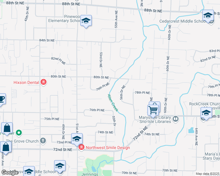 map of restaurants, bars, coffee shops, grocery stores, and more near 5416 79th Place Northeast in Marysville