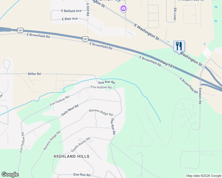 map of restaurants, bars, coffee shops, grocery stores, and more near 412-450 Fox Hollow Road in Sequim