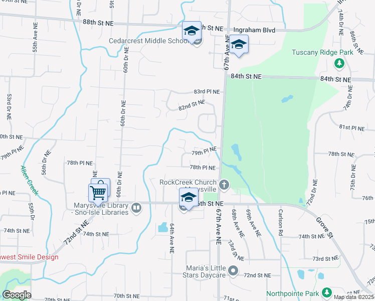 map of restaurants, bars, coffee shops, grocery stores, and more near 6401 79th Place Northeast in Marysville