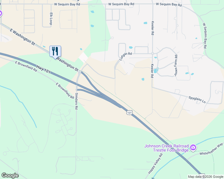 map of restaurants, bars, coffee shops, grocery stores, and more near 41 Lofgrin Road in Sequim