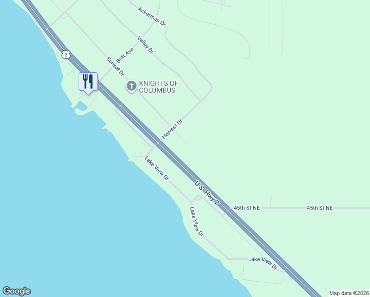 map of restaurants, bars, coffee shops, grocery stores, and more near 829 Sunset Drive in Devils Lake
