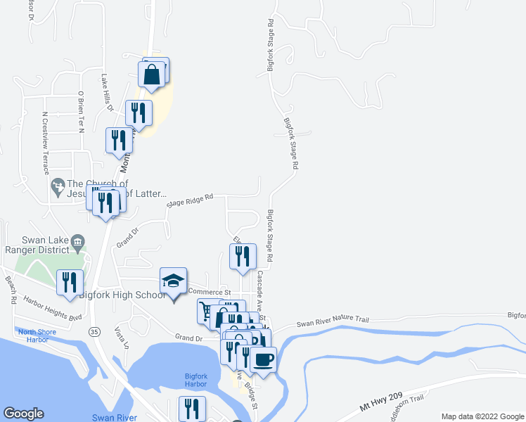 map of restaurants, bars, coffee shops, grocery stores, and more near 120 Saddle Loop in Bigfork