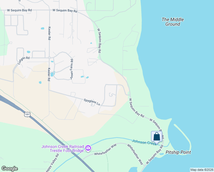 map of restaurants, bars, coffee shops, grocery stores, and more near 155 Mariners View Drive in Sequim