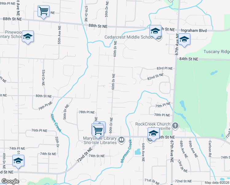 map of restaurants, bars, coffee shops, grocery stores, and more near 8029 60th Drive Northeast in Marysville