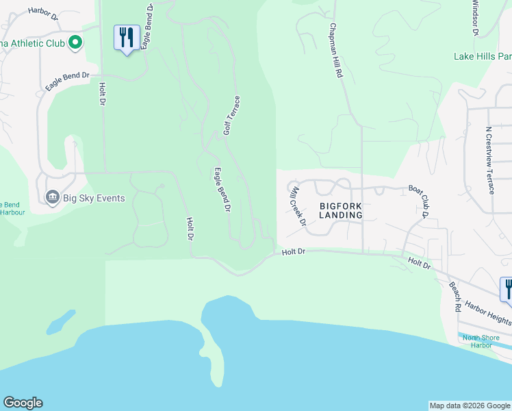 map of restaurants, bars, coffee shops, grocery stores, and more near 27 Ponderosa Lane in Bigfork