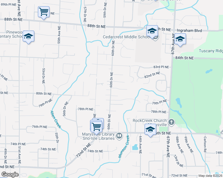map of restaurants, bars, coffee shops, grocery stores, and more near 8030 60th Drive Northeast in Marysville