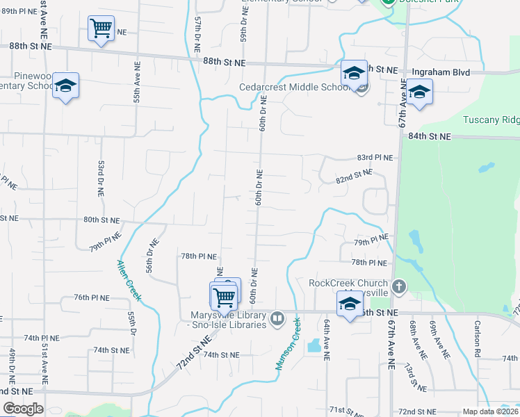 map of restaurants, bars, coffee shops, grocery stores, and more near 8029 60th Drive Northeast in Marysville