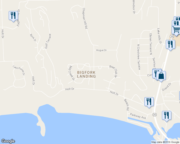 map of restaurants, bars, coffee shops, grocery stores, and more near Broken Choker Lane in Bigfork