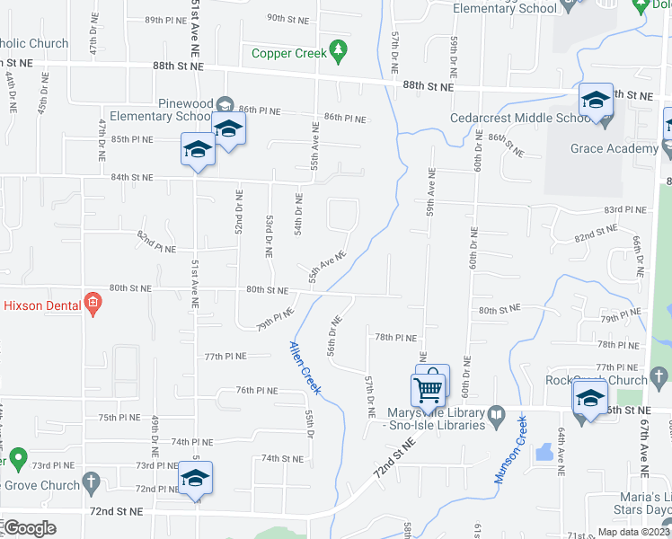 map of restaurants, bars, coffee shops, grocery stores, and more near 8111 55th Avenue Northeast in Marysville