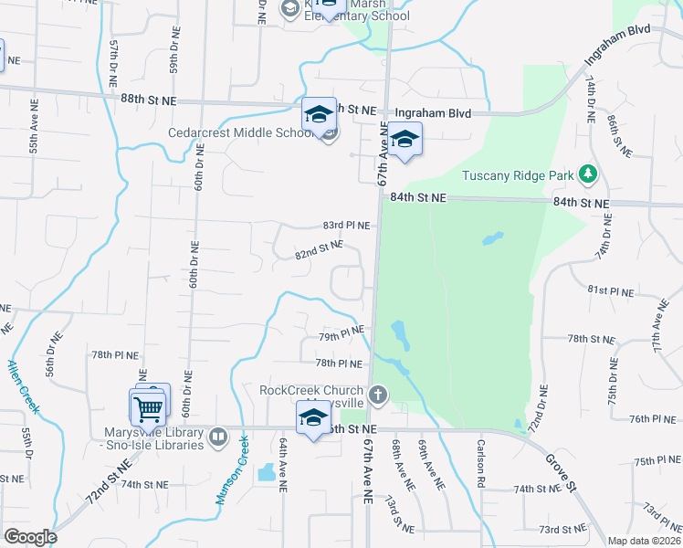 map of restaurants, bars, coffee shops, grocery stores, and more near 6510 81st Street Northeast in Marysville