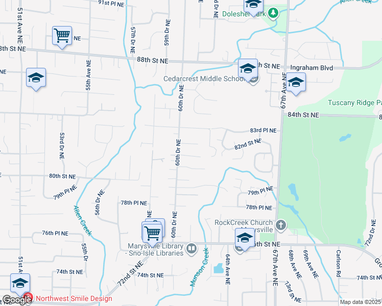 map of restaurants, bars, coffee shops, grocery stores, and more near 6115 80th Place Northeast in Marysville