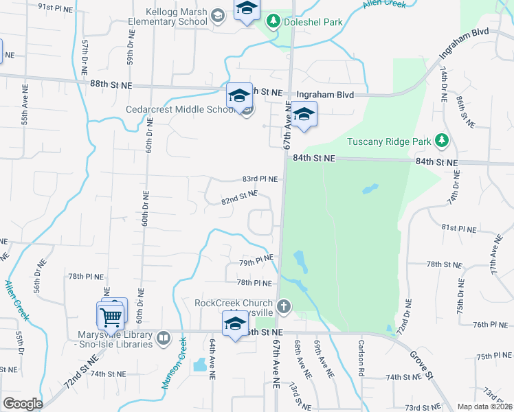 map of restaurants, bars, coffee shops, grocery stores, and more near 6509 81st Street Northeast in Marysville