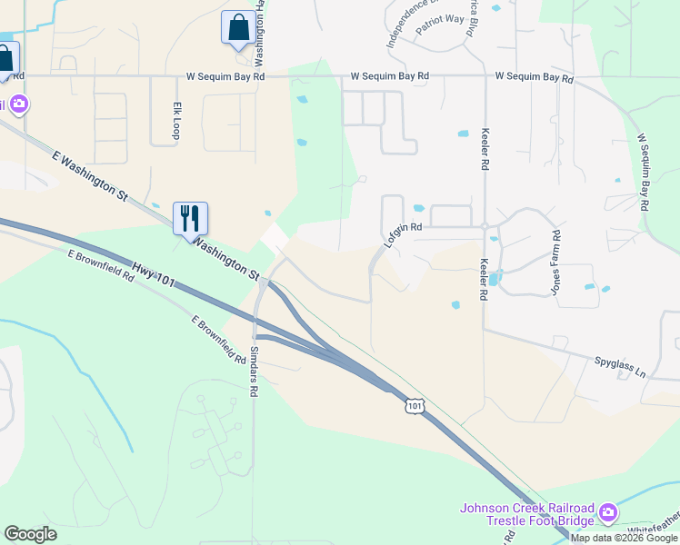 map of restaurants, bars, coffee shops, grocery stores, and more near 330 Bell Bottom Road in Sequim