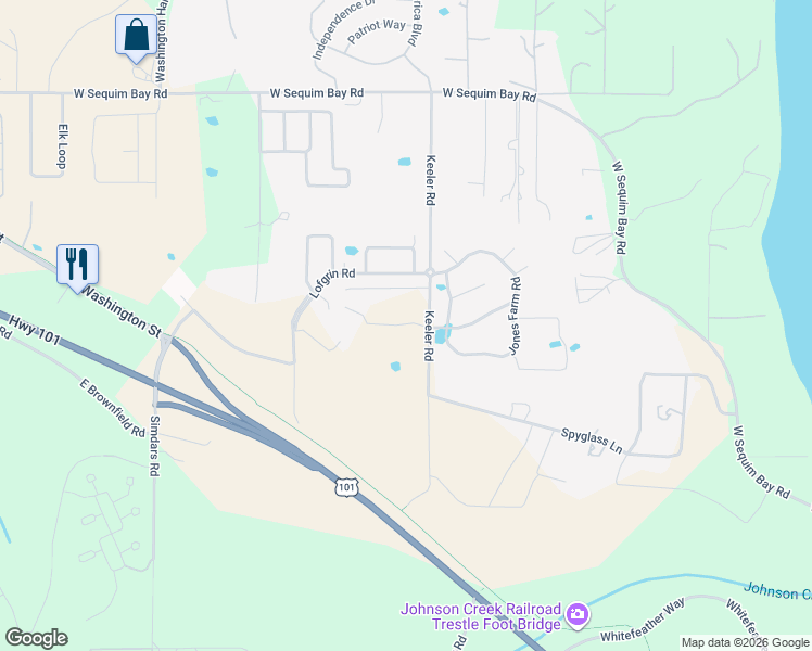 map of restaurants, bars, coffee shops, grocery stores, and more near 440 Lofgrin Road in Sequim