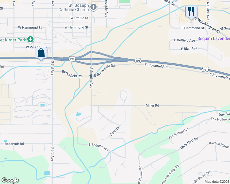 map of restaurants, bars, coffee shops, grocery stores, and more near 141 Alpine Loop in Sequim