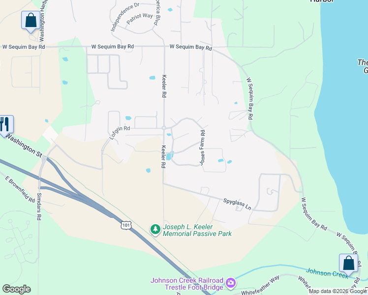 map of restaurants, bars, coffee shops, grocery stores, and more near 100 Ridgecrest Court in Sequim