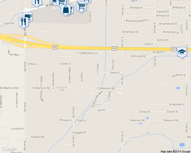 map of restaurants, bars, coffee shops, grocery stores, and more near 203 Daisy Lane in Sequim