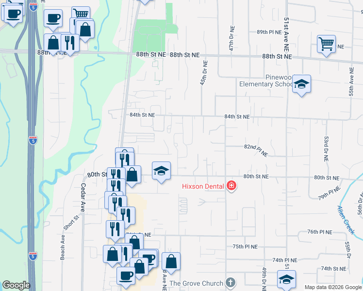 map of restaurants, bars, coffee shops, grocery stores, and more near 4424 84th Street Northeast in Marysville