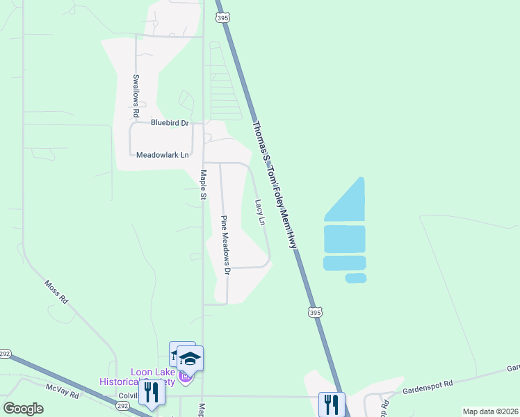 map of restaurants, bars, coffee shops, grocery stores, and more near Lacy Lane in Loon Lake