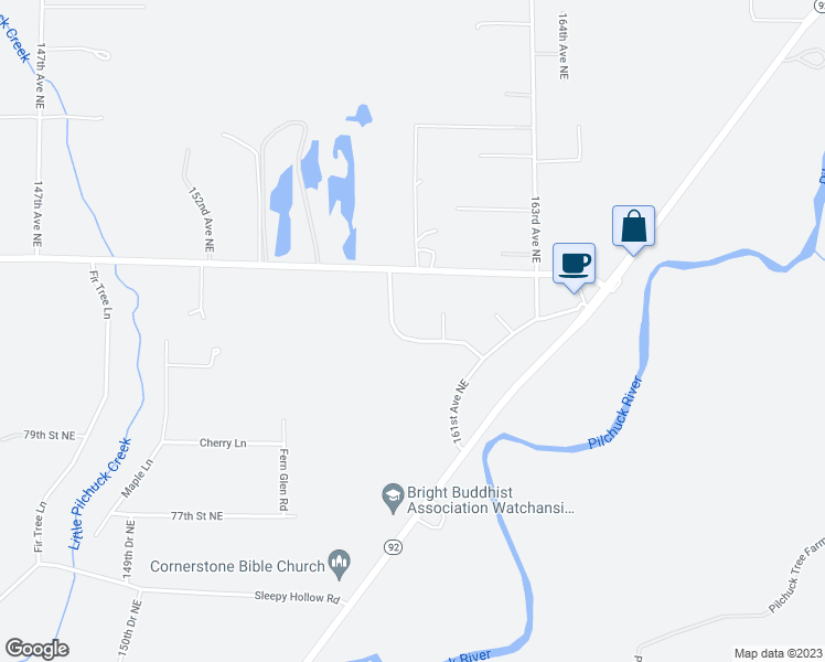map of restaurants, bars, coffee shops, grocery stores, and more near 15825 82nd Street Northeast in Lake Stevens